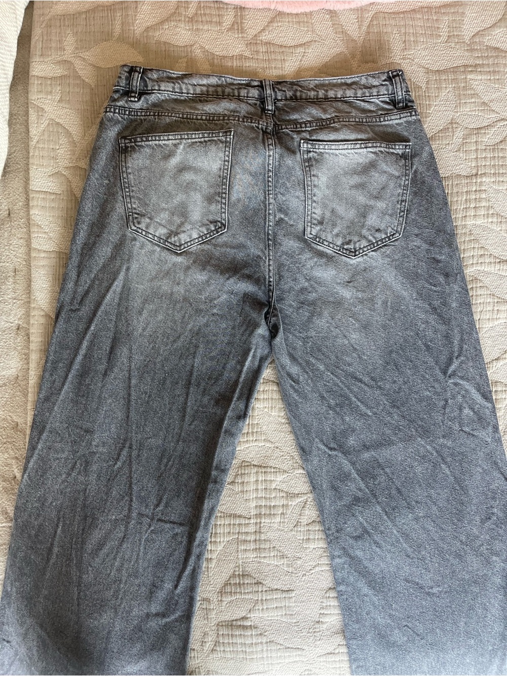 Grey High-Waist Straight Leg Jeans
